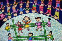 儿童画作品图欣赏_傣族的 竹竿舞