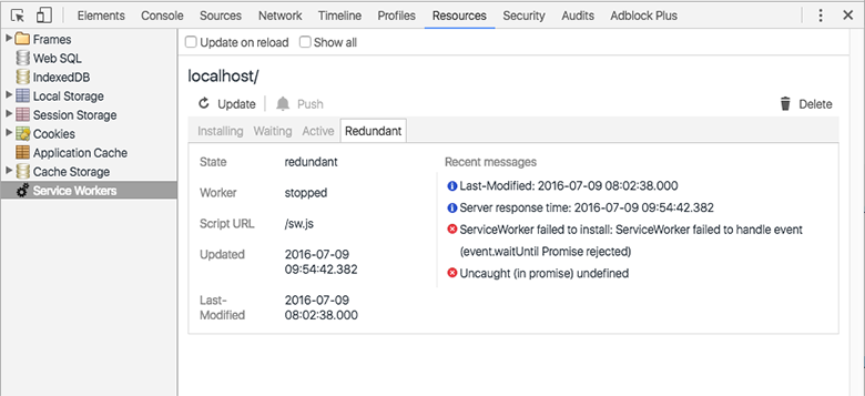 Service Worker Redundant in DevTools