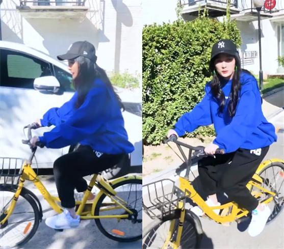 杨幂骑自行车倡导绿色出行 杨幂变可爱运动少女